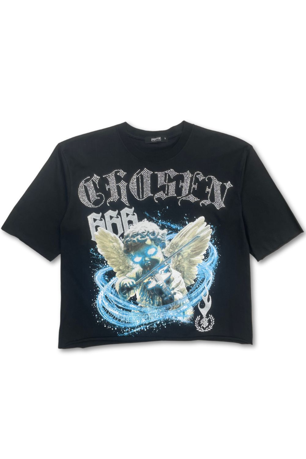 Chosen Rhinestone Cropped Graphic T - Shirt - Black