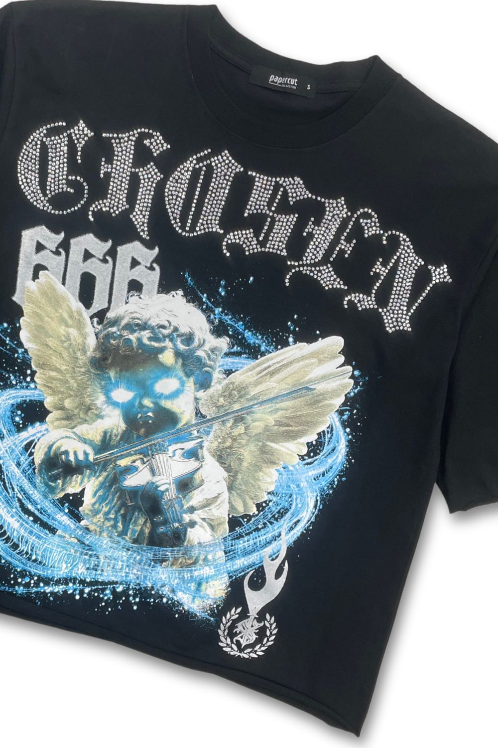 Chosen Rhinestone Cropped Graphic T - Shirt - Black