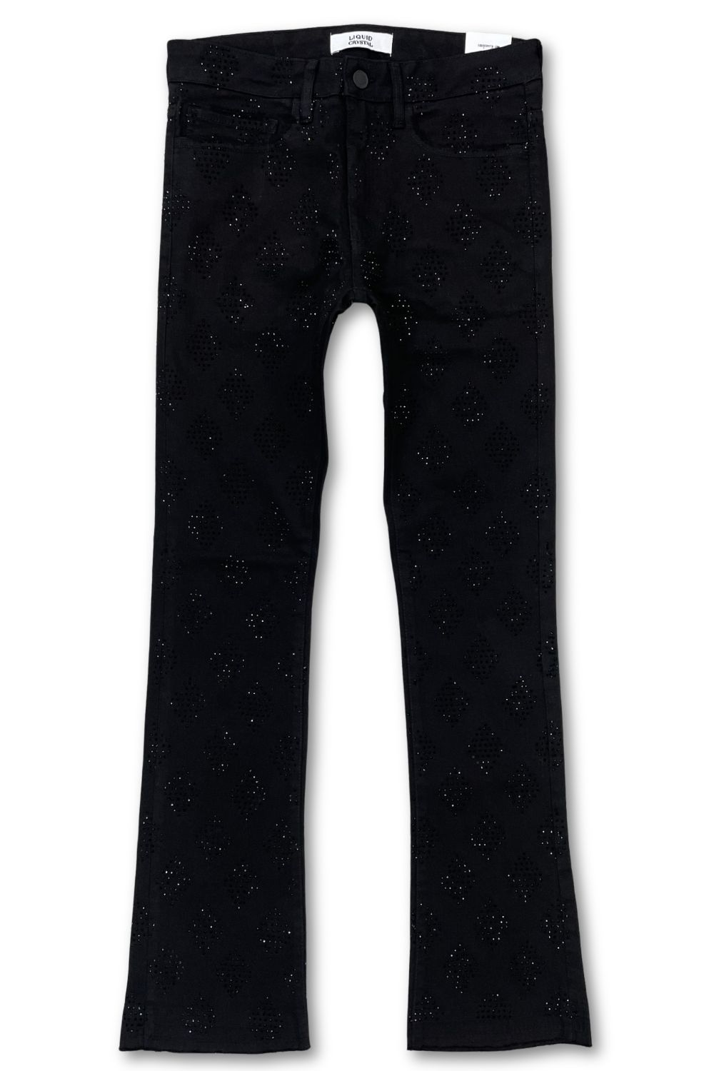Liquid Crystal Rhinestone Stacked Jeans - Jet Black