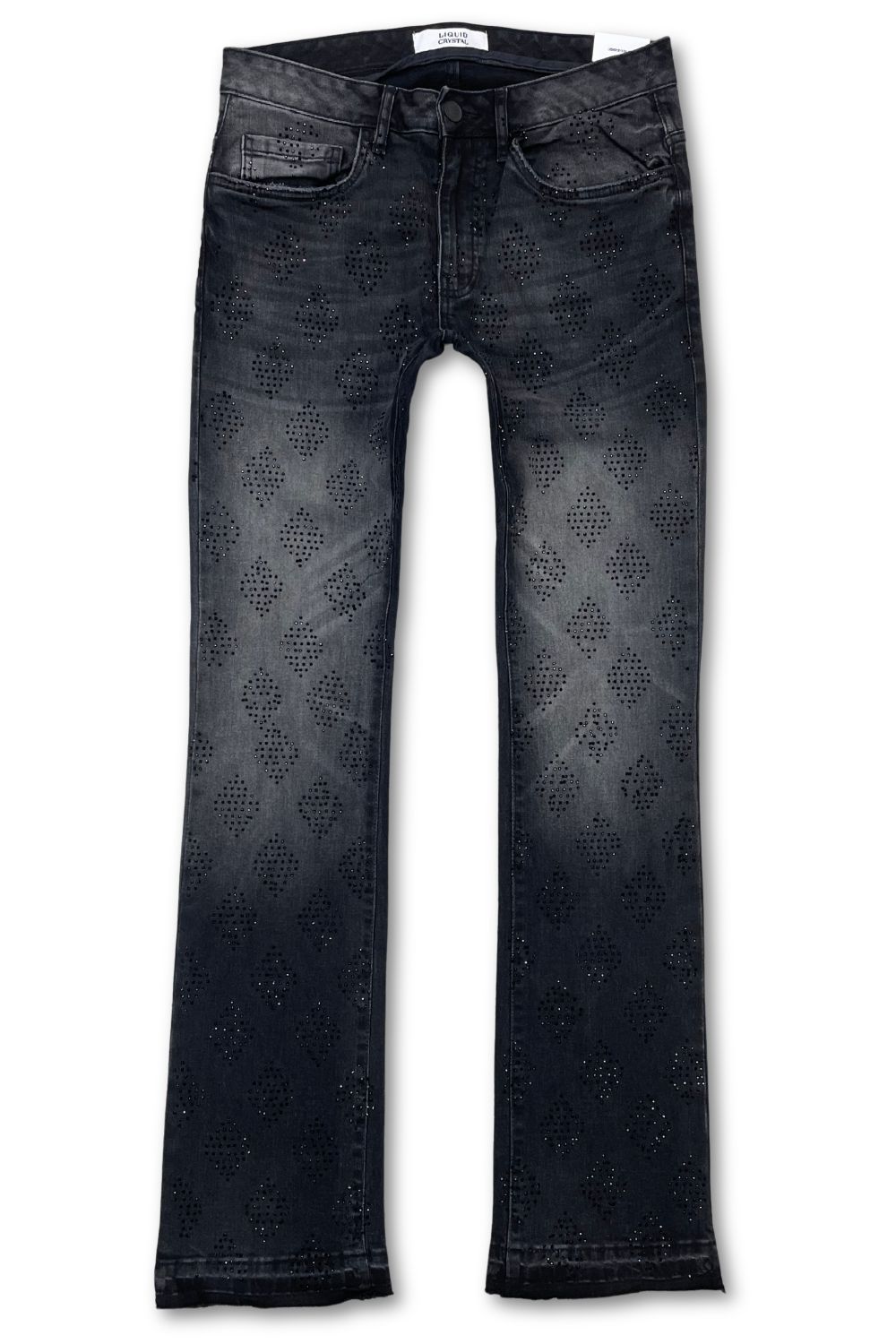 Liquid Crystal Rhinestone Stacked Jeans - Black Shadow