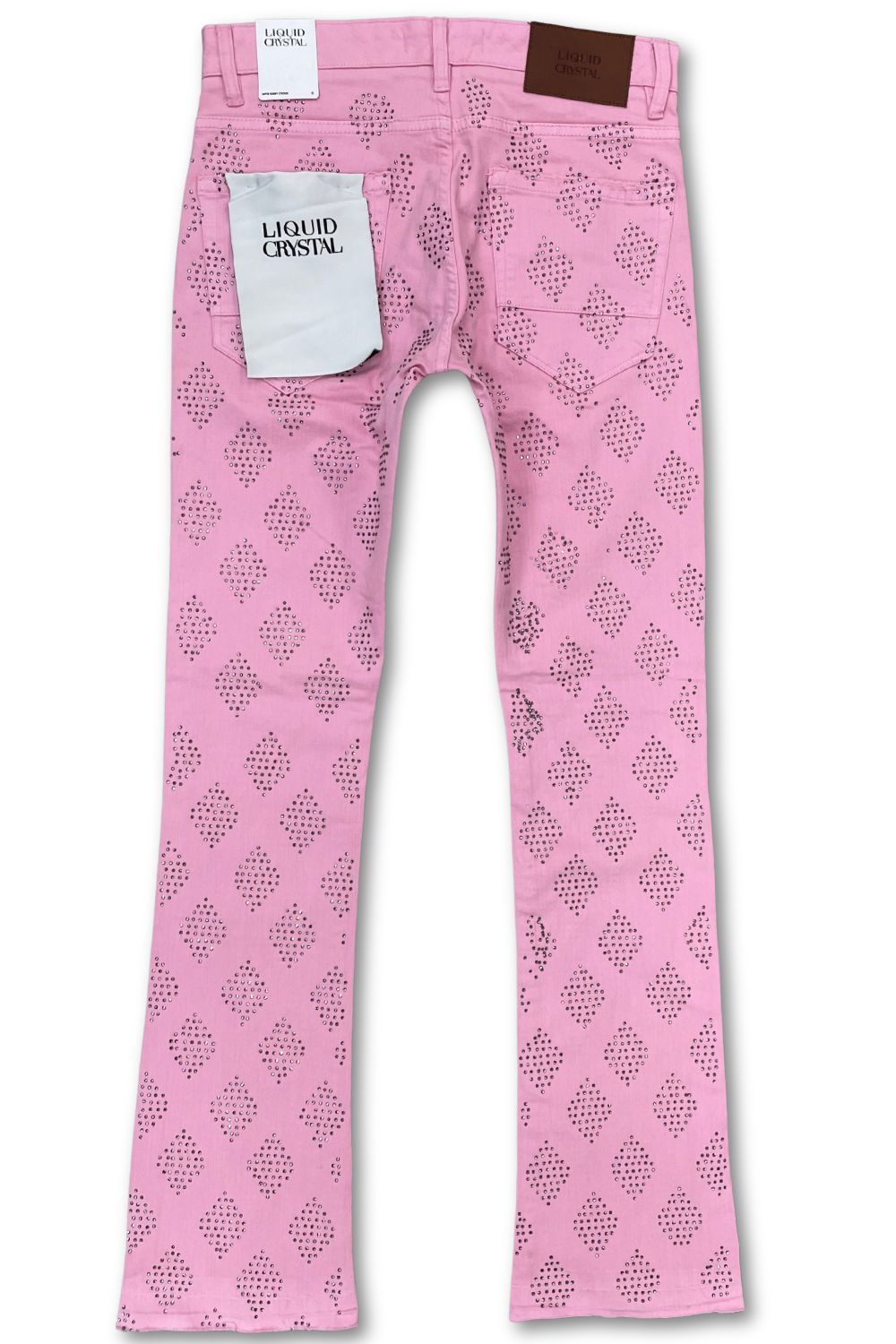 Liquid Crystal Rhinestone Stacked Jeans - Pink