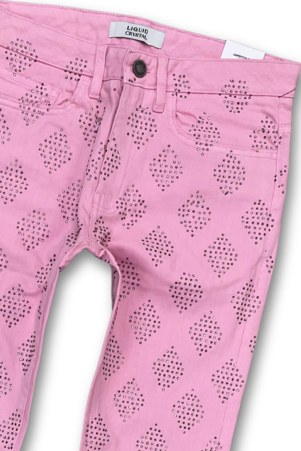 Liquid Crystal Rhinestone Stacked Jeans - Pink