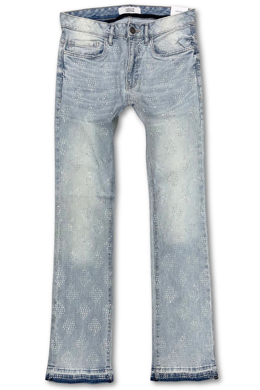 Liquid Crystal Rhinestone Stacked Jeans - Ice Blue