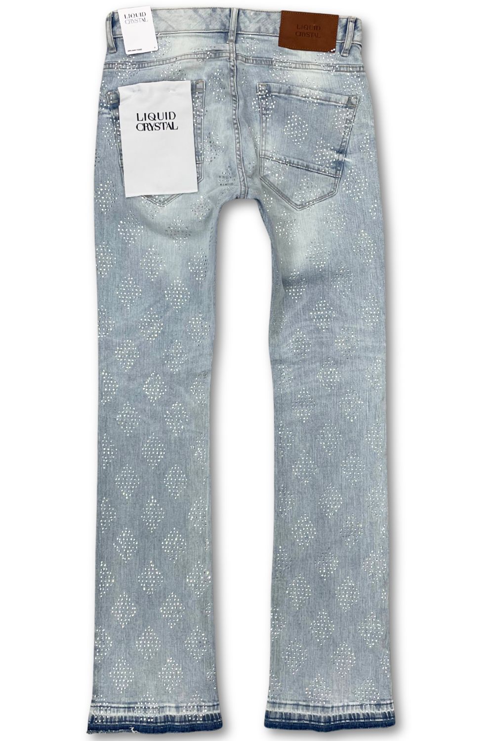 Liquid Crystal Rhinestone Stacked Jeans - Ice Blue