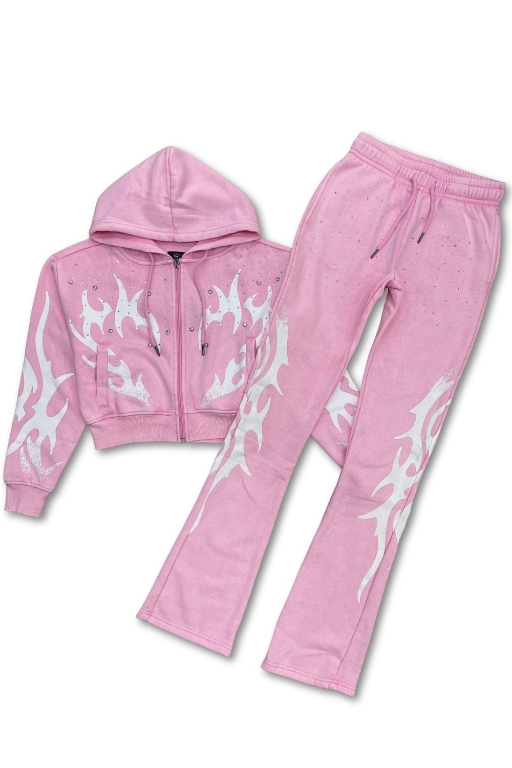 Women’s Red Fox Embellished Rhinestone Stacked Sweatsuit - Pink