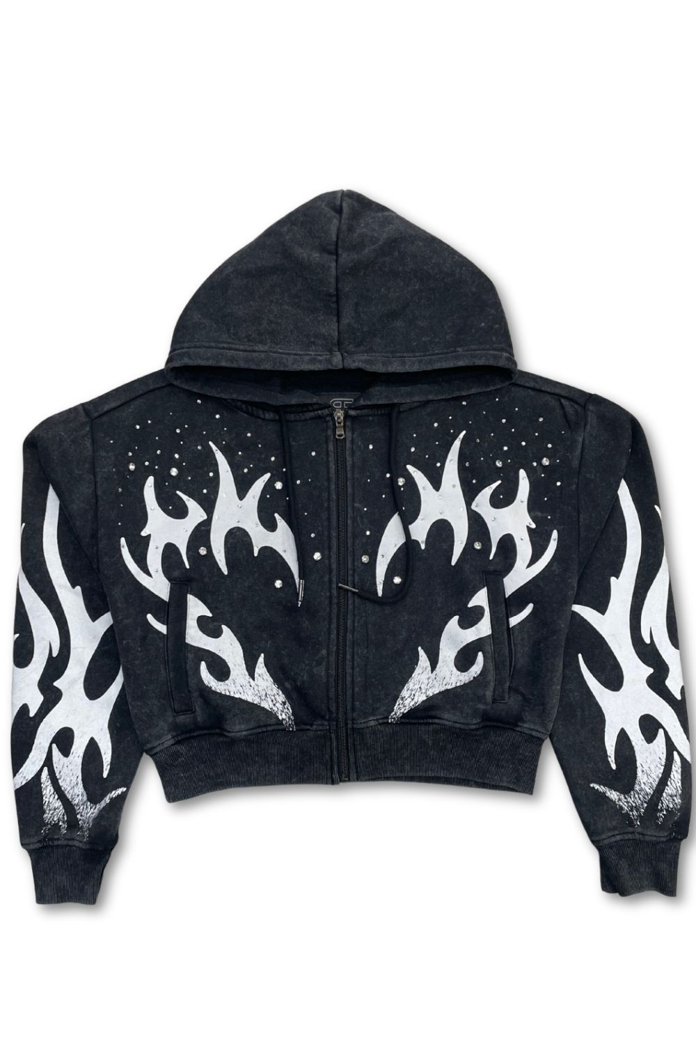 Women’s Red Fox Embellished Rhinestone Stacked Sweatsuit - Black