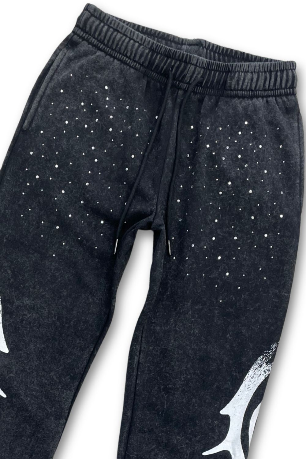 Women’s Red Fox Embellished Rhinestone Stacked Sweatsuit - Black