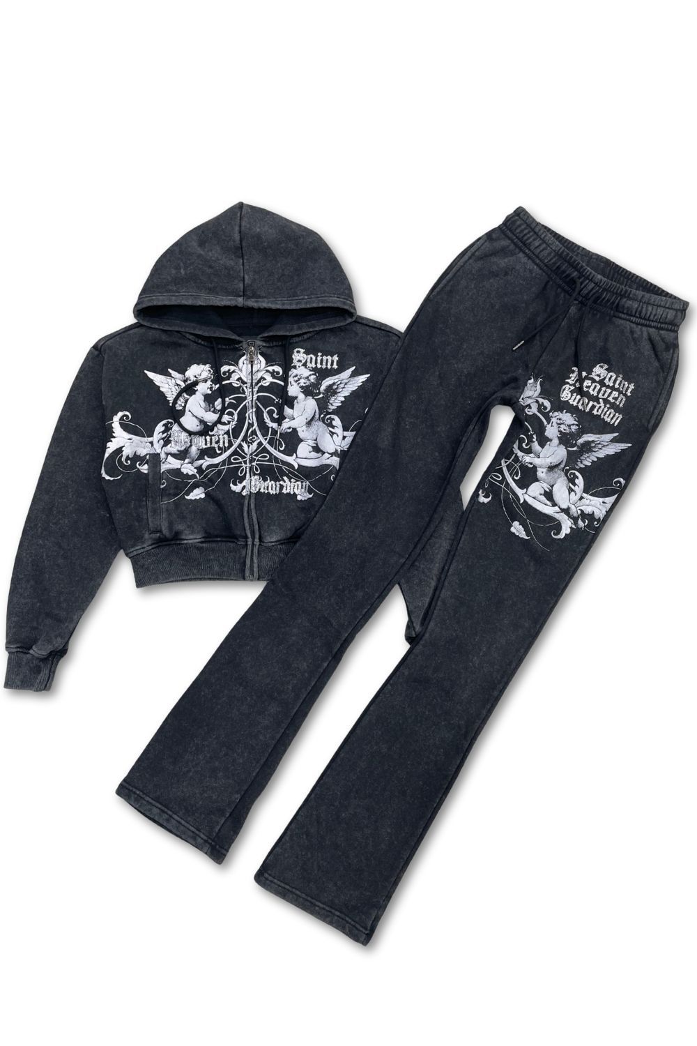 Women’s Red Fox Saint Heaven Guardian Rhinestone Stacked Sweatsuit - Black