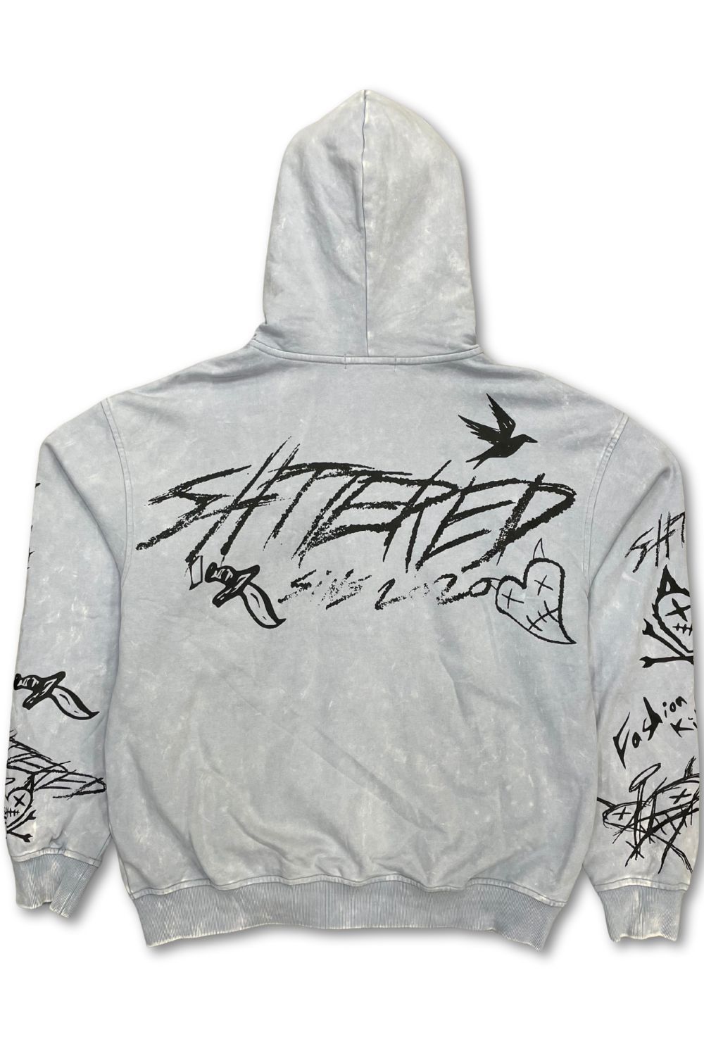 Shattered Hearts Doodle Studded Zip-Up Hoodie