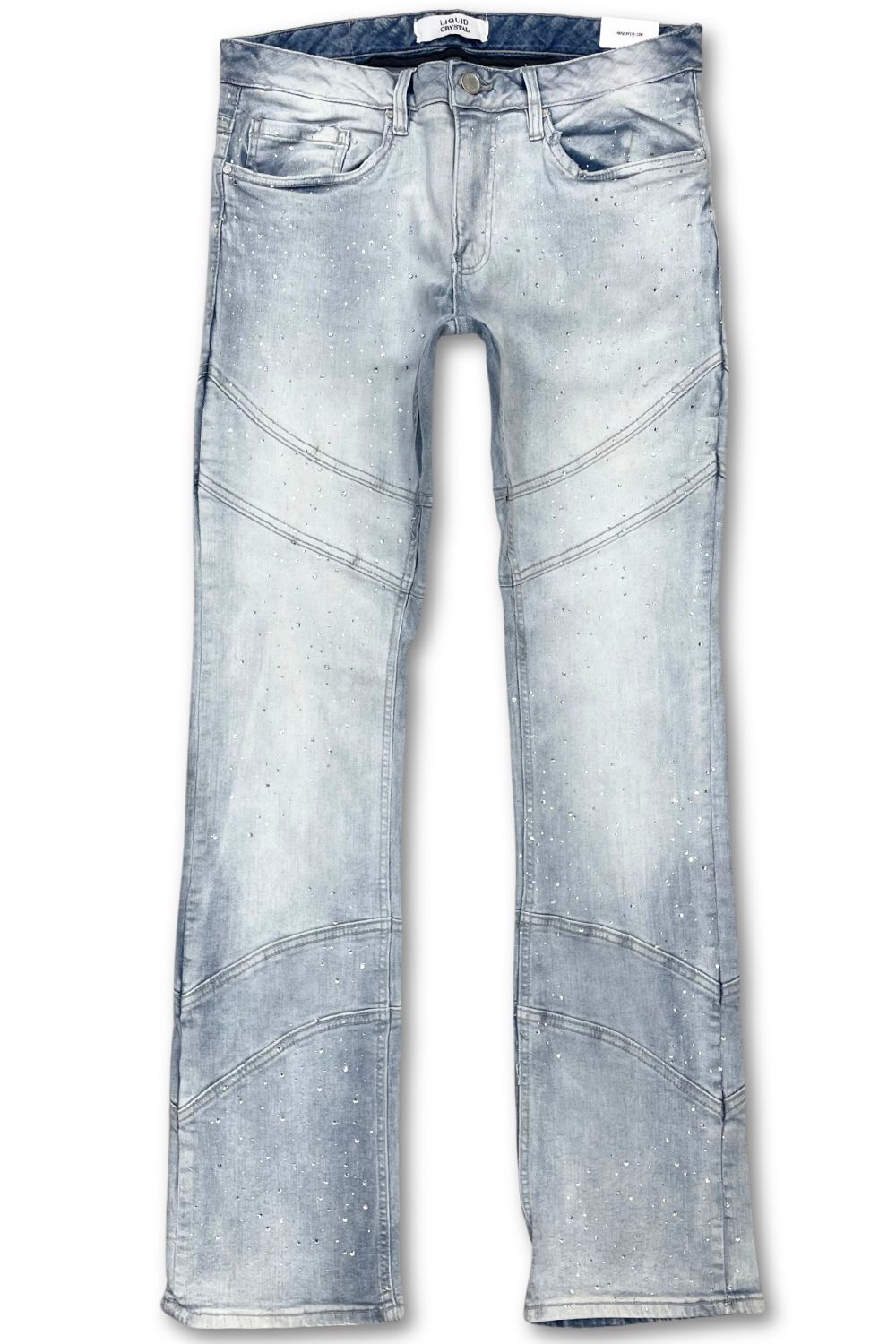 Liquid Crystal Rhinestone Stacked Jeans - Iced White