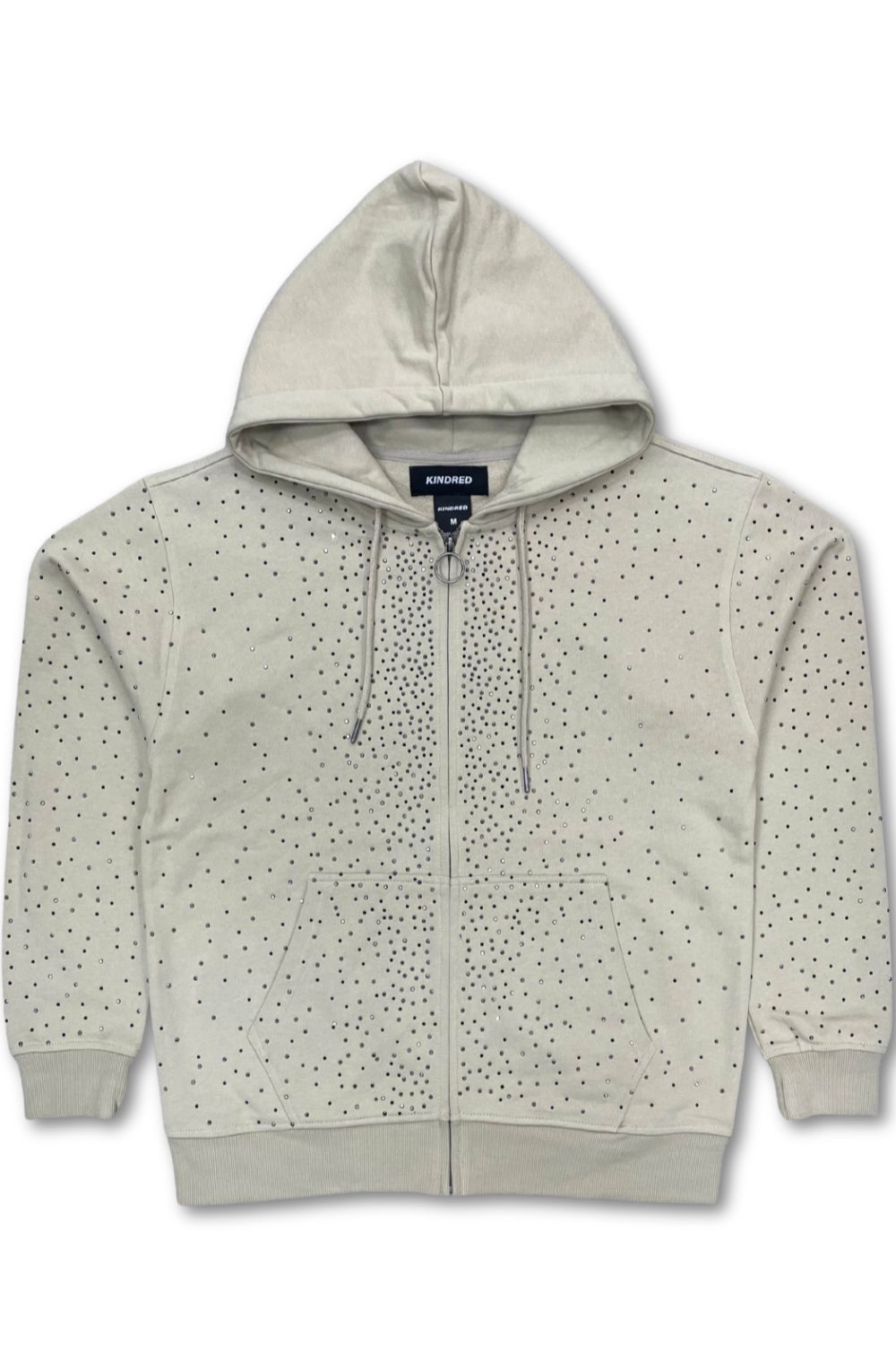 Kindred Rhinestone Zip-Up Hoodie - Beige