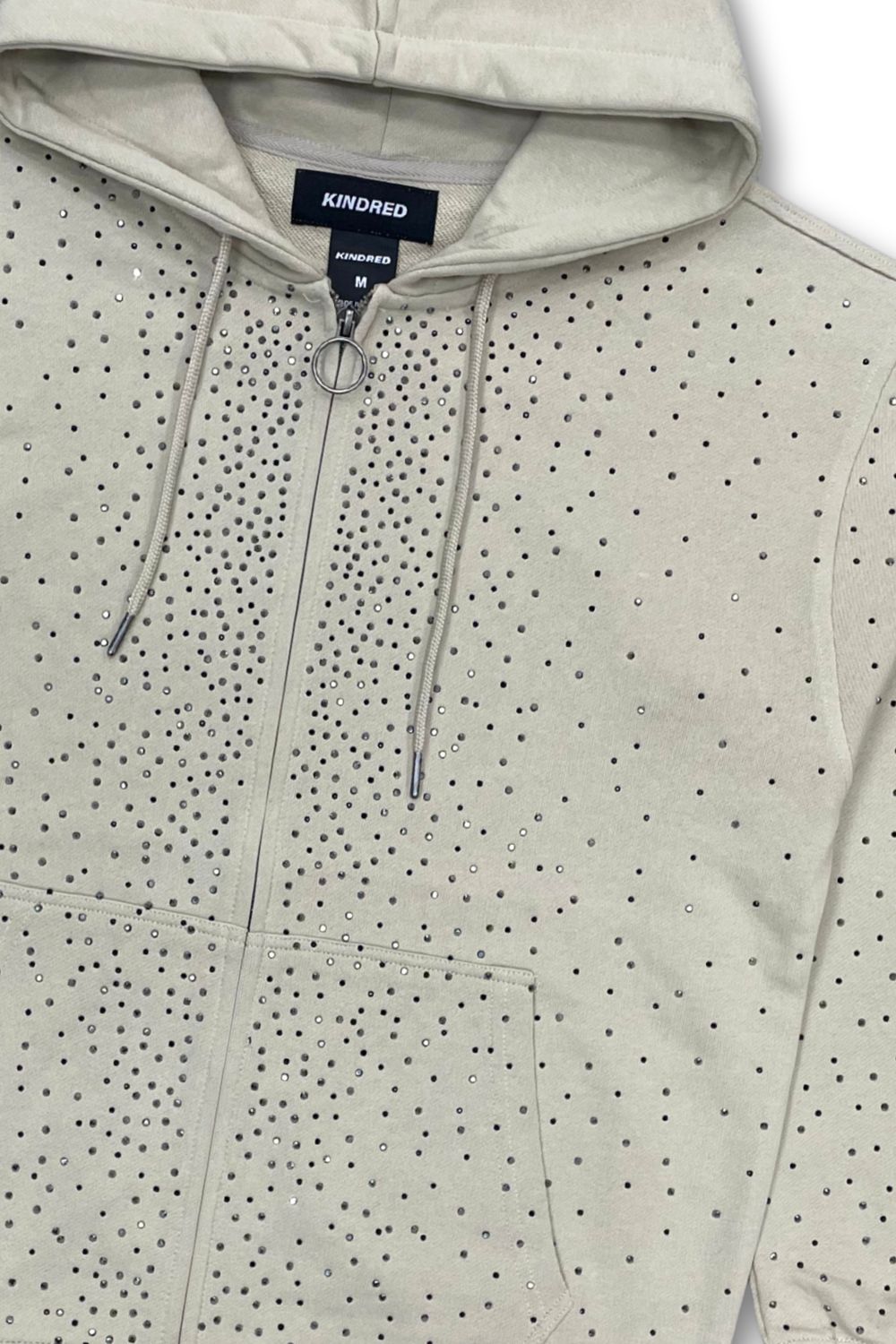 Kindred Rhinestone Zip-Up Hoodie - Beige