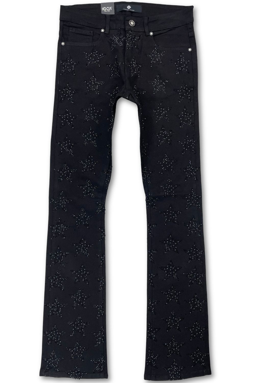 Focus Rhinestone Stars Stacked Jeans - Black
