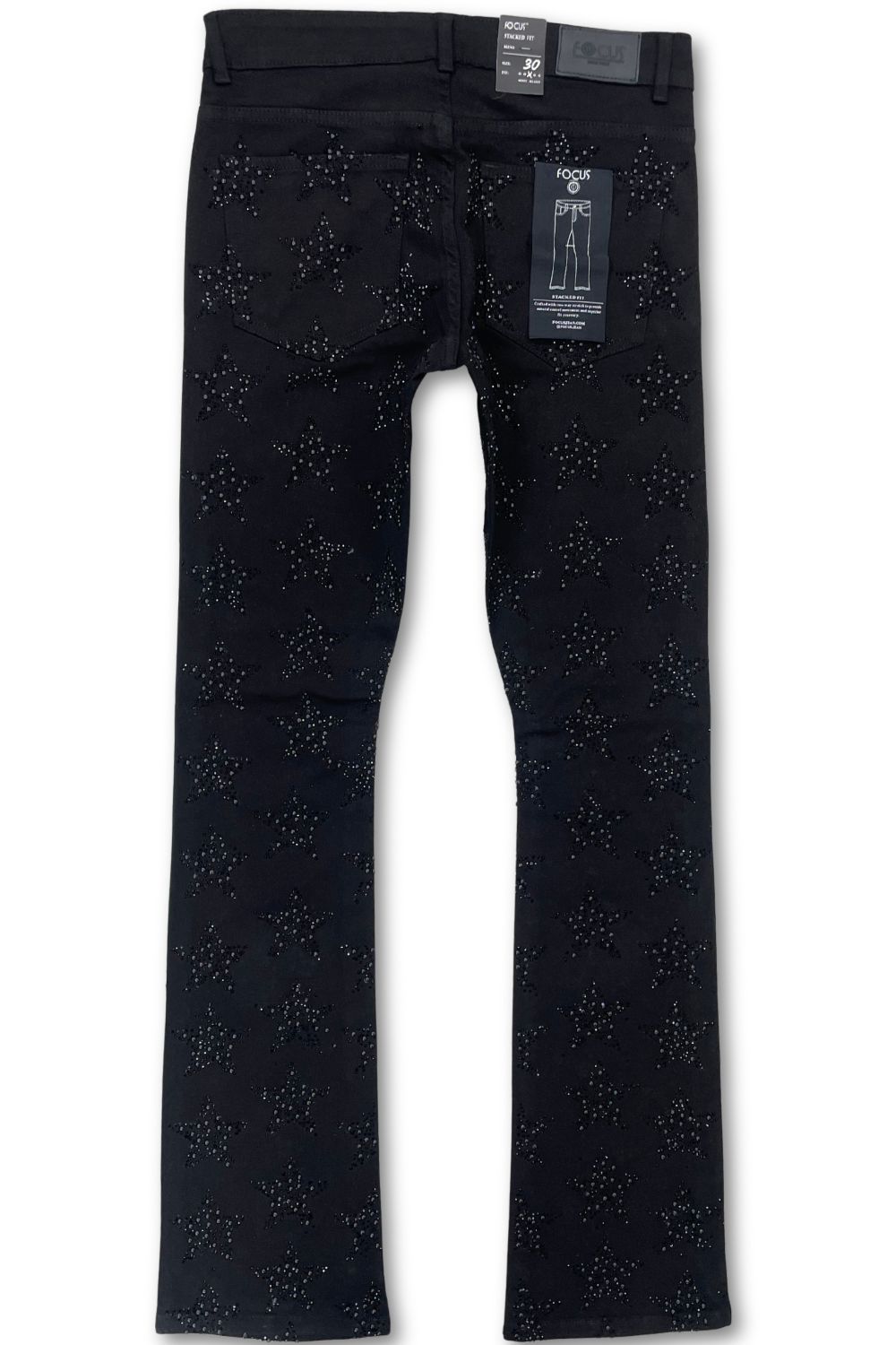 Focus Rhinestone Stars Stacked Jeans - Black