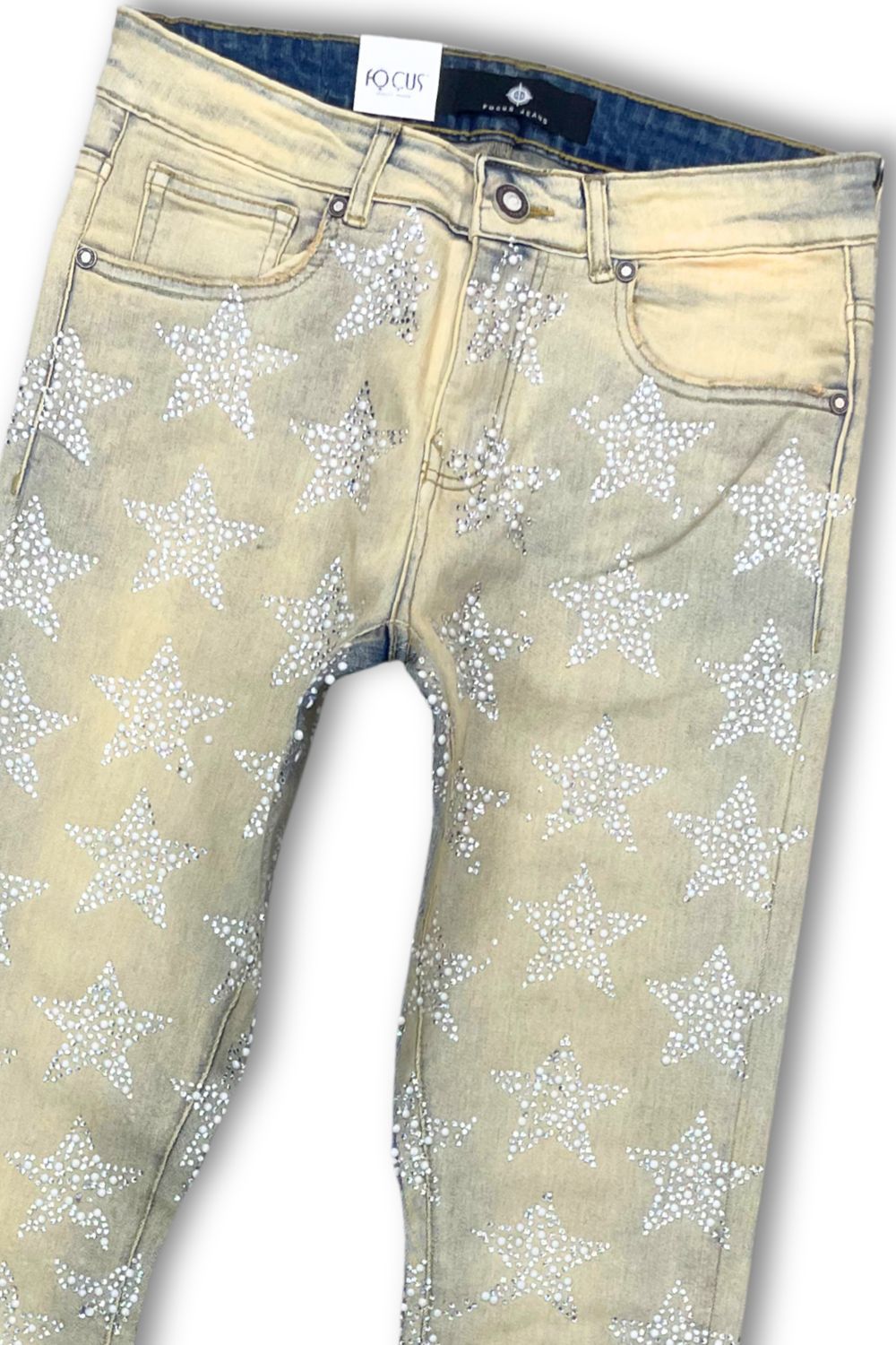 Focus Rhinestone Stars Stacked Jeans - Vintage