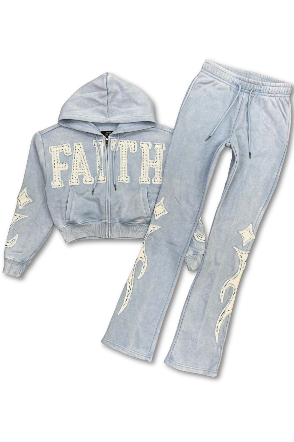 Women’s Red Fox DEPT Rhinestone Stacked Sweatsuit - Light Blue