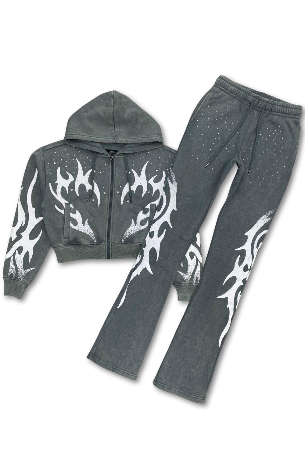 Women’s Red Fox Embellished Rhinestone Stacked Sweatsuit - Slate