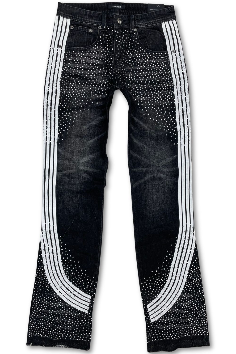 Kindred Rhinestone Stripes Baggy Fit Stacked Jeans