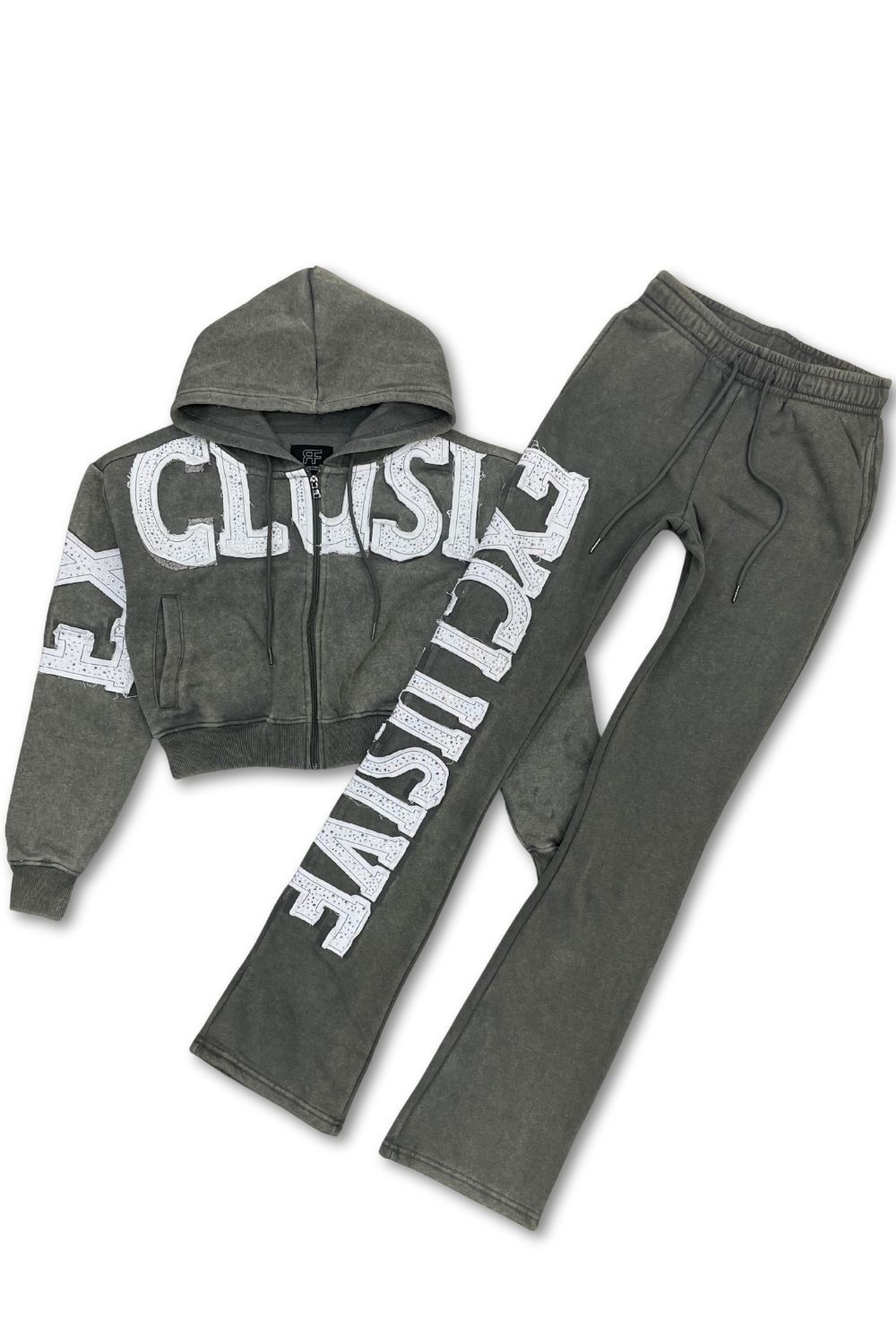 Women’s Red Fox Exclusive Rhinestone Stacked Sweatsuit - Grey
