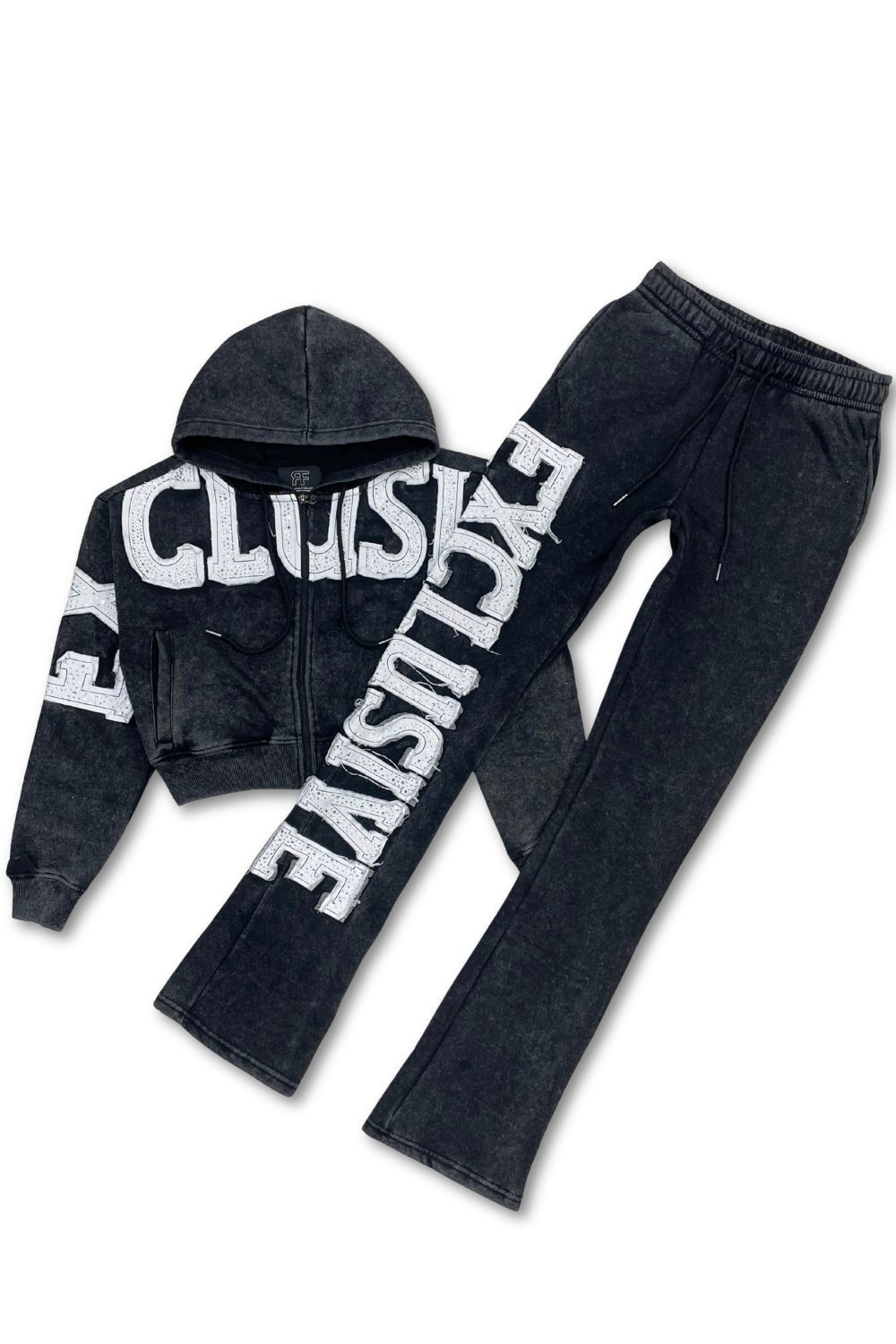 Women’s Red Fox Exclusive Rhinestone Stacked Sweatsuit - Black