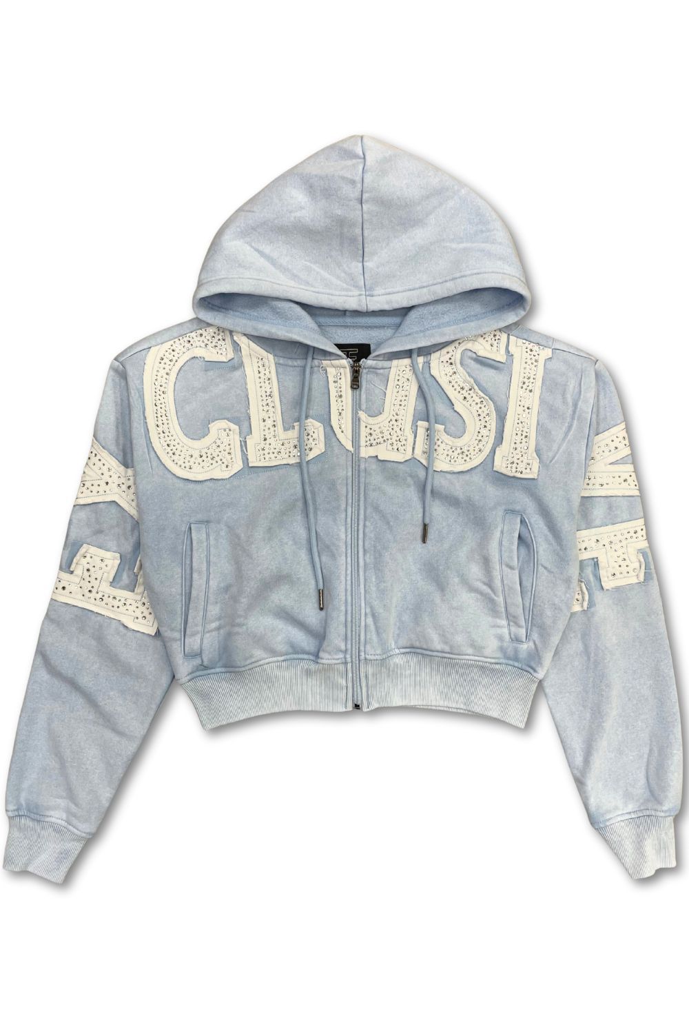 Women’s Red Fox Exclusive Rhinestone Stacked Sweatsuit - Light Blue