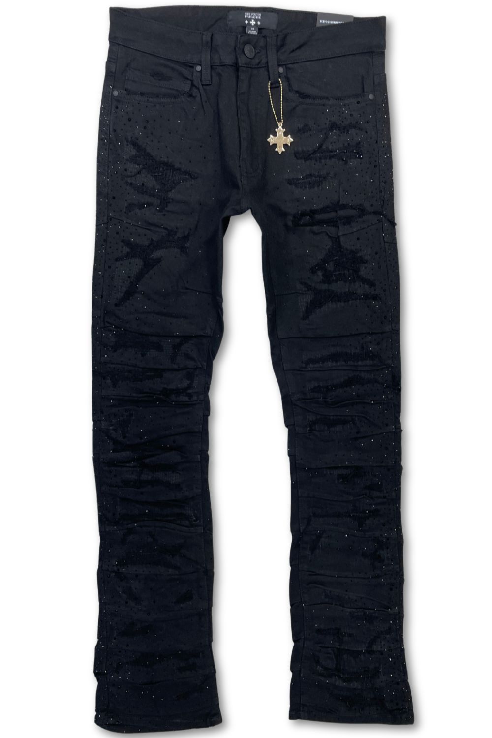 See You In Paradise Rhinestone Stacked Jeans - Black