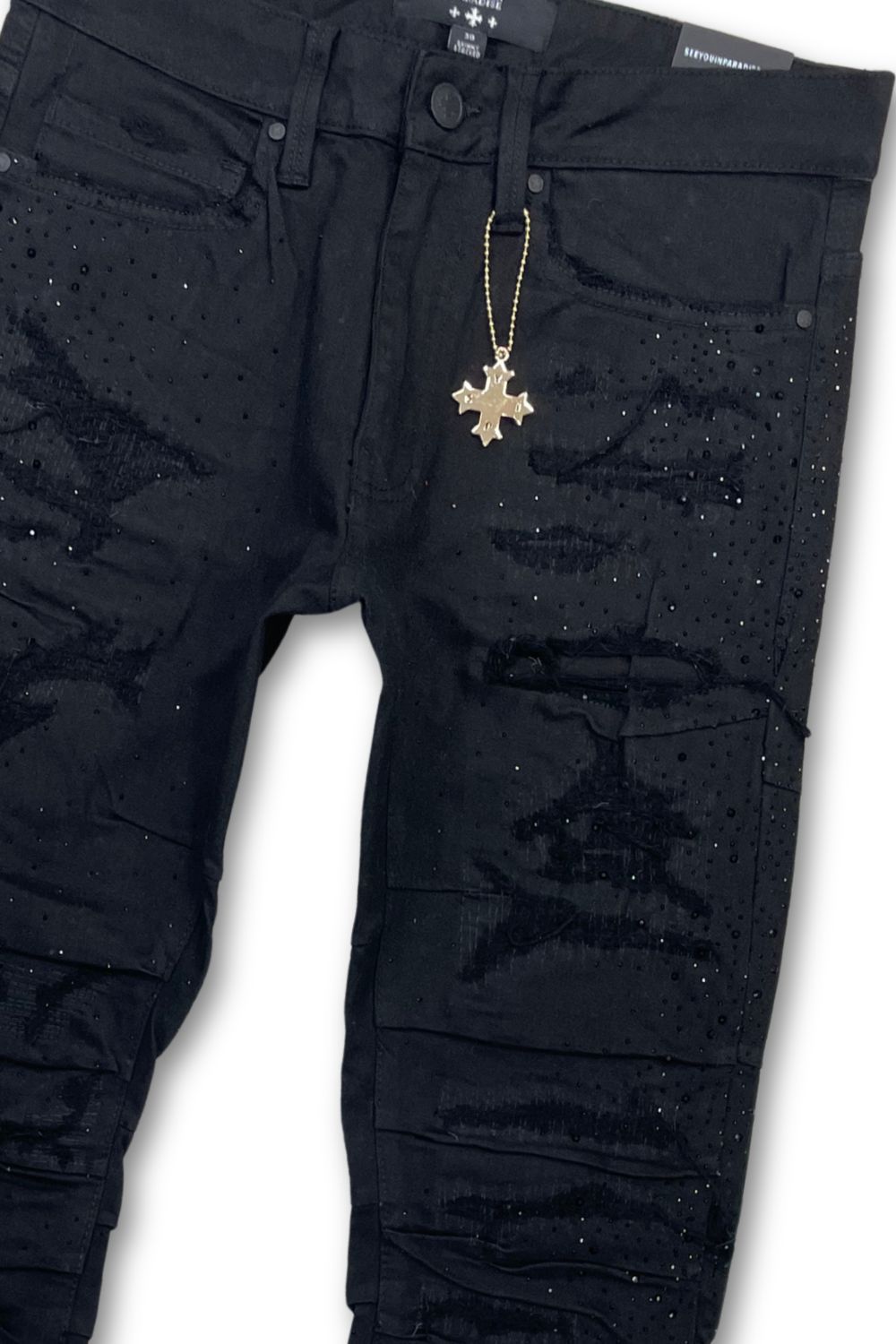 See You In Paradise Rhinestone Stacked Jeans - Black