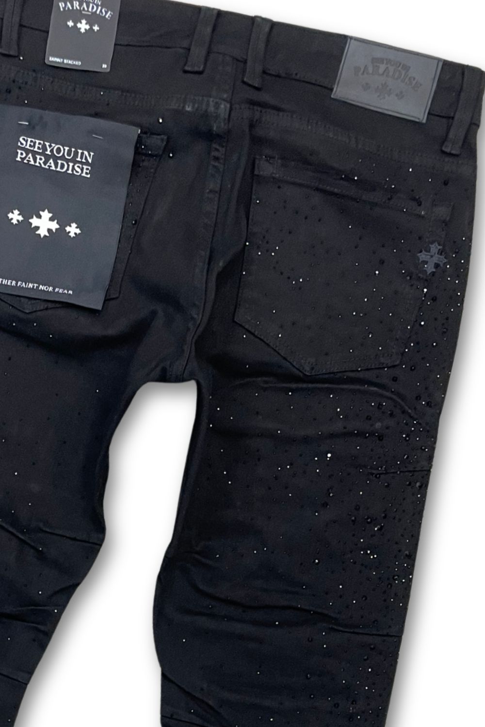 See You In Paradise Rhinestone Stacked Jeans - Black