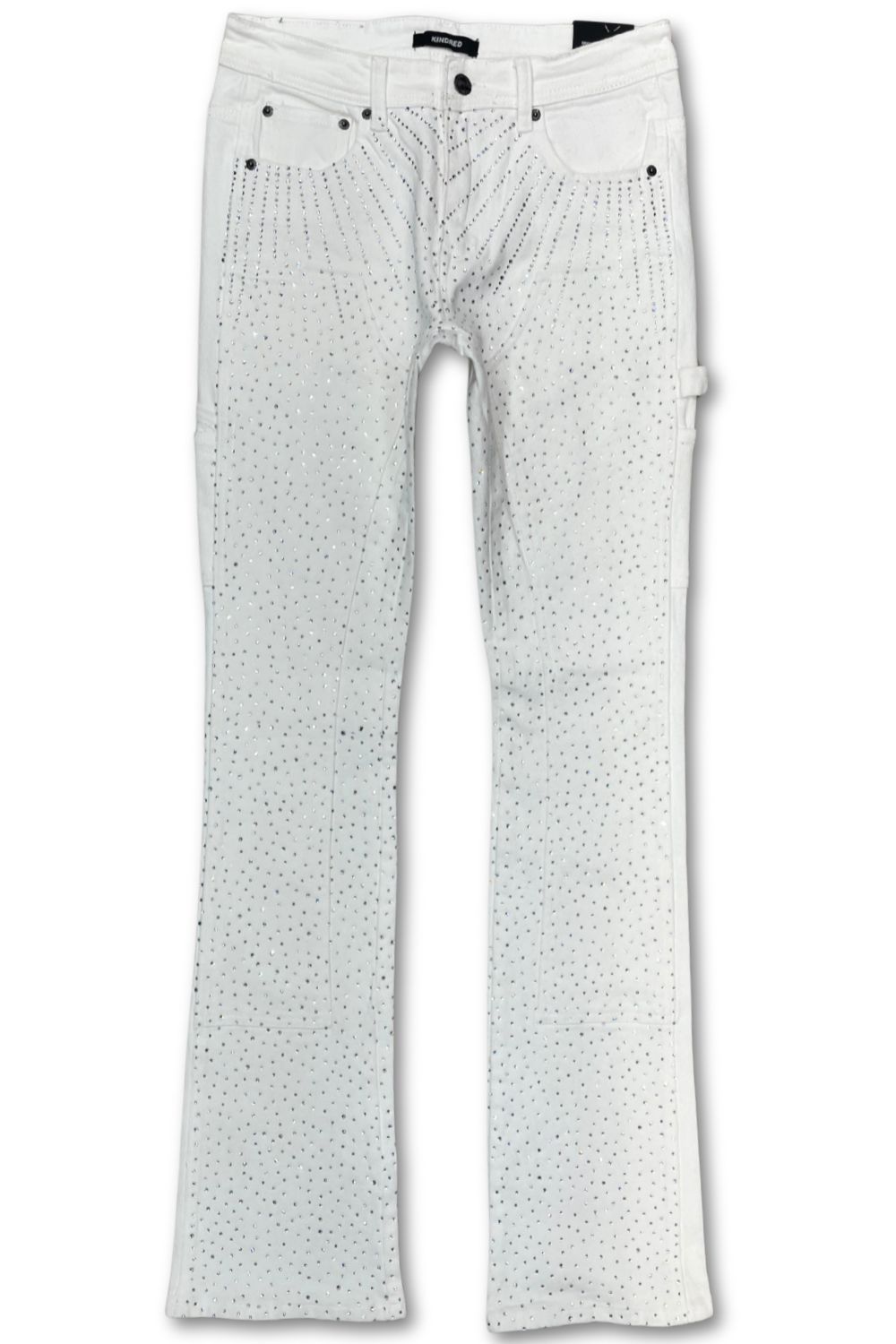 Kindred Full Rhinestone Stacked Jeans - White