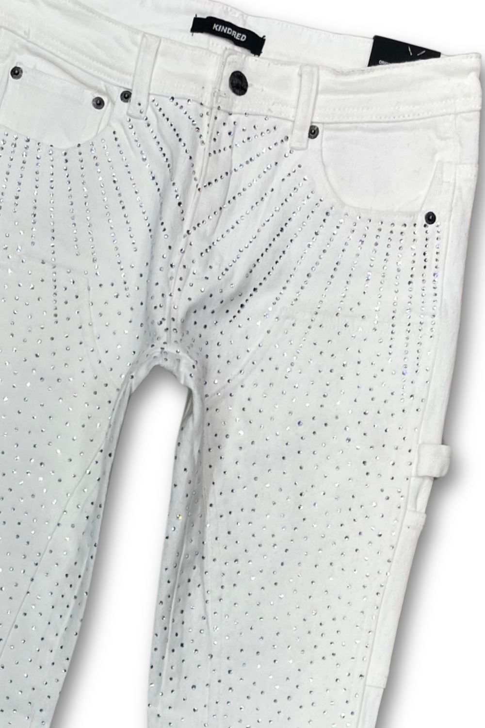 Kindred Full Rhinestone Stacked Jeans - White