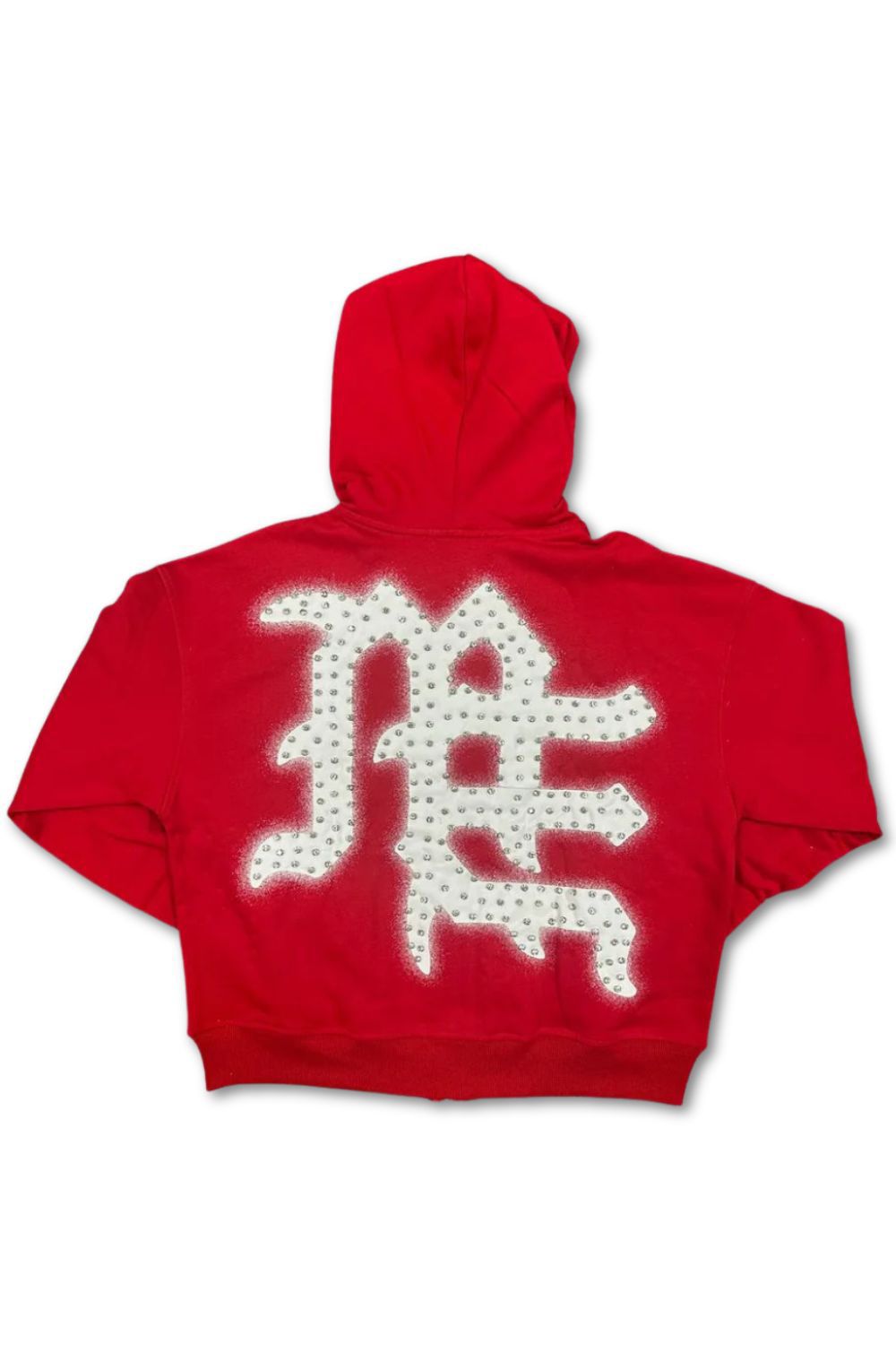 Mixed Emotions Emotions Never Die Rhinestone Zip Up Hoodie - Red