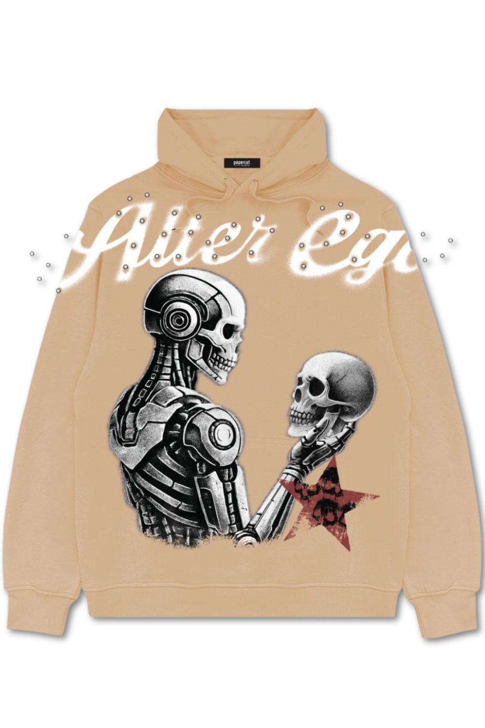 Alter Ego Rhinestone Graphic Hoodie - Beige