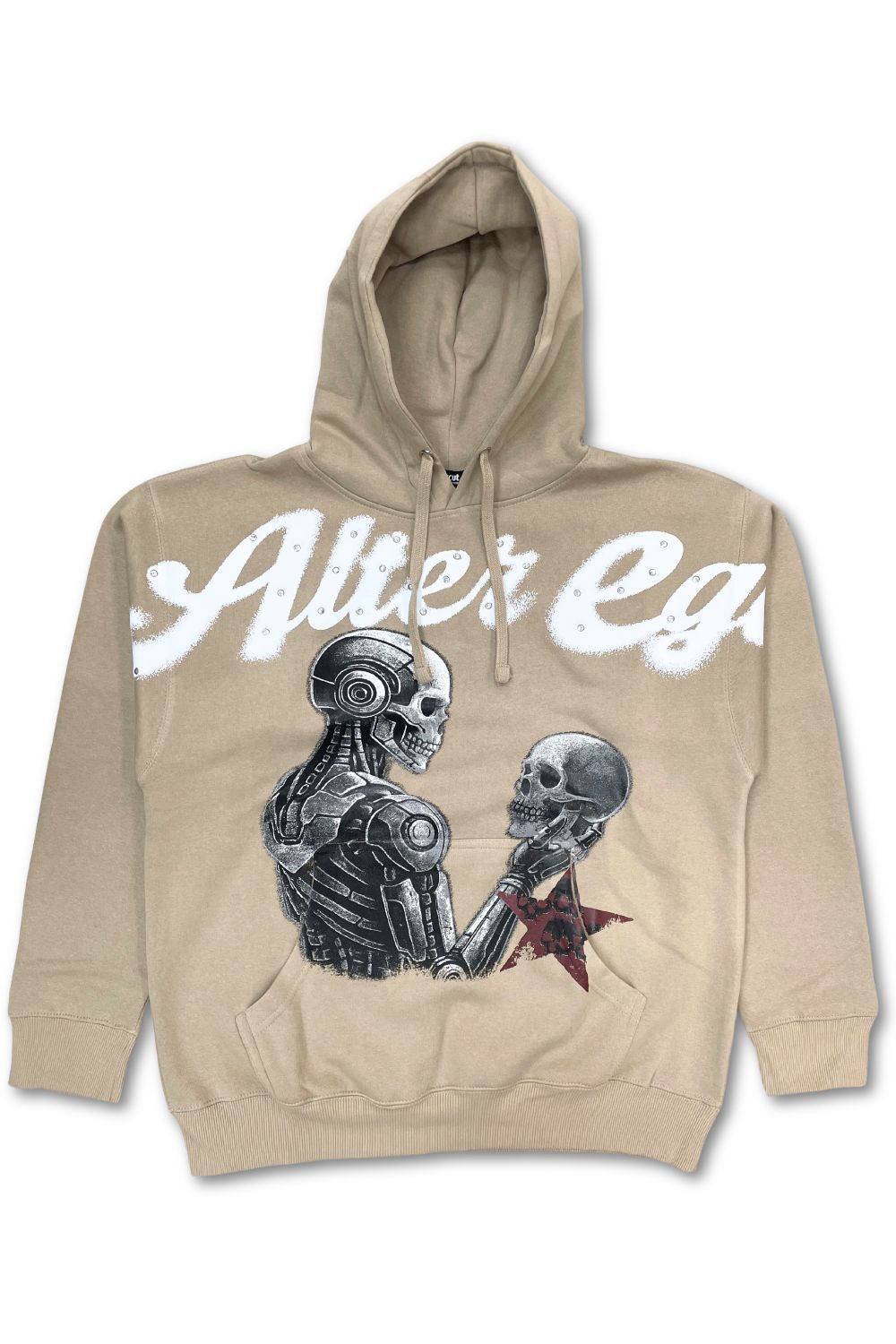 Alter Ego Rhinestone Graphic Hoodie - Beige