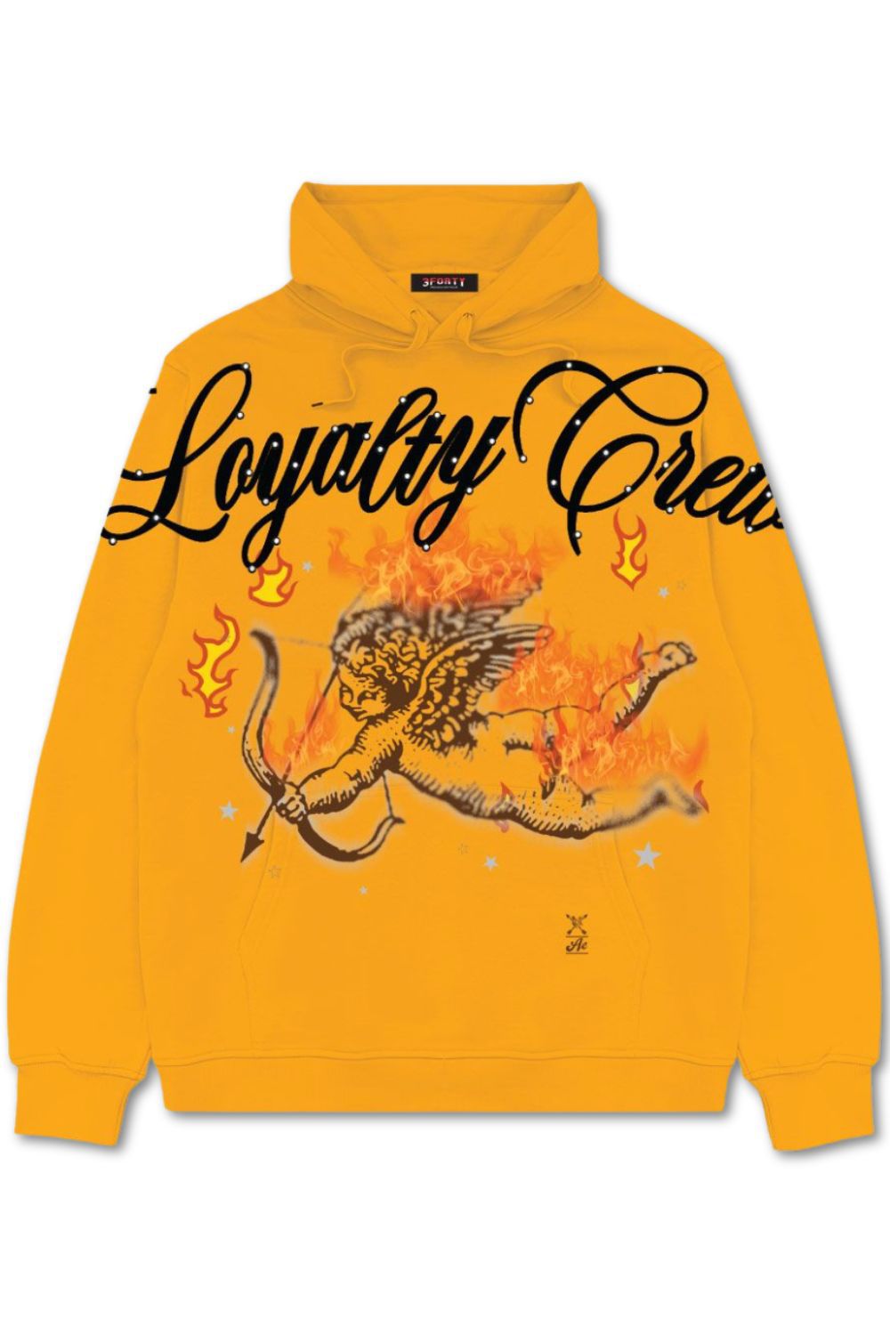 Loyalty Crew Rhinestone Graphic Hoodie - Yellow