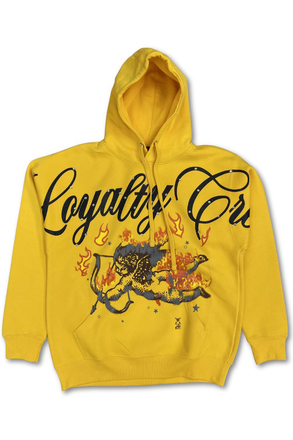 Loyalty Crew Rhinestone Graphic Hoodie - Yellow