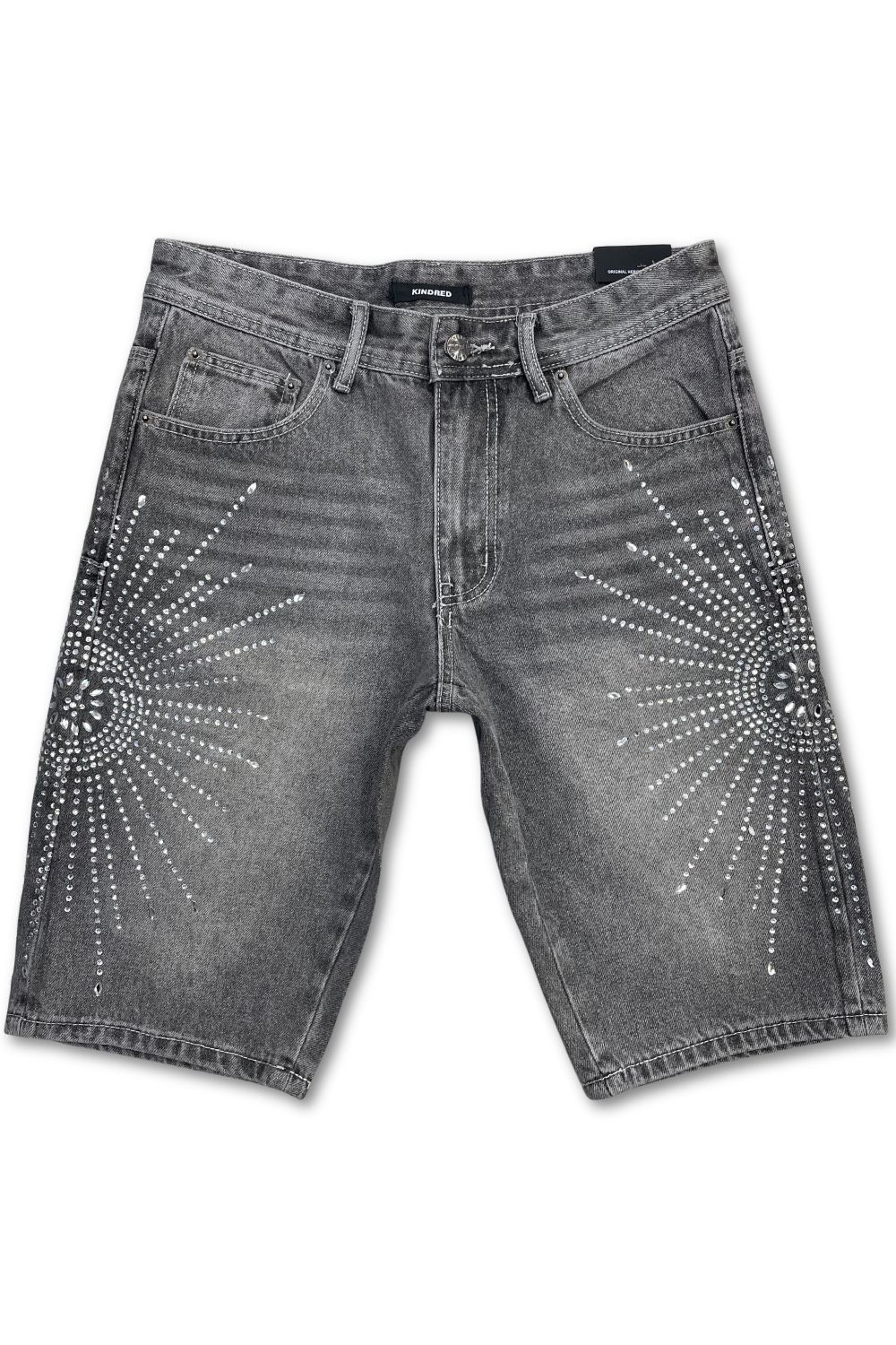 Kindred Rhinestone Firework Jean Shorts - Grey