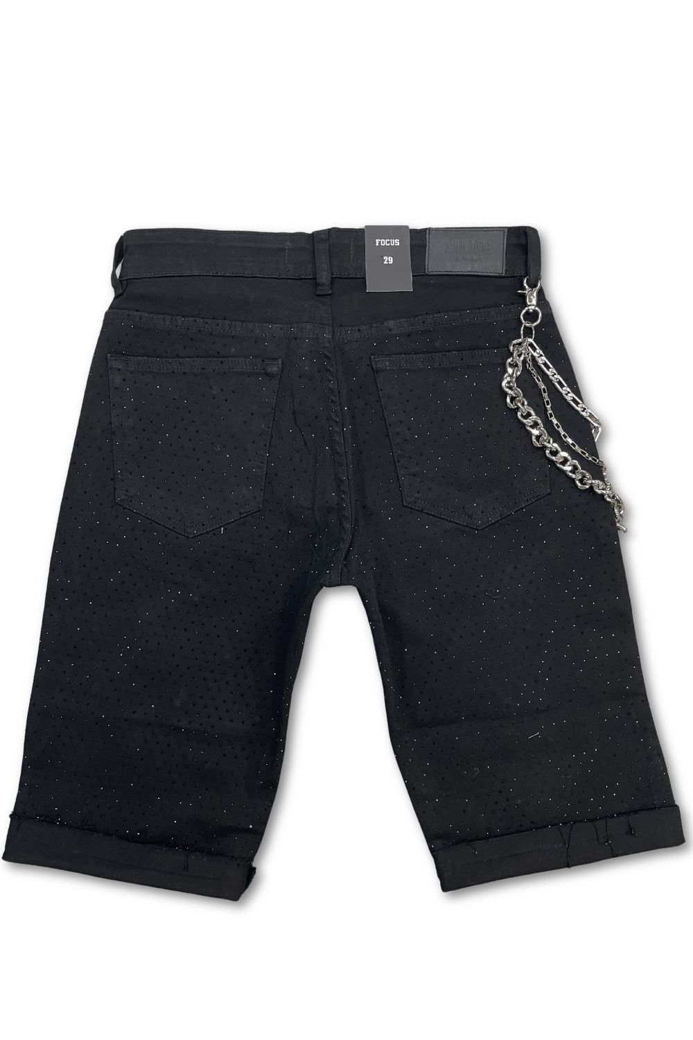 Focus Embellished Rhinestone Jean Shorts - Black