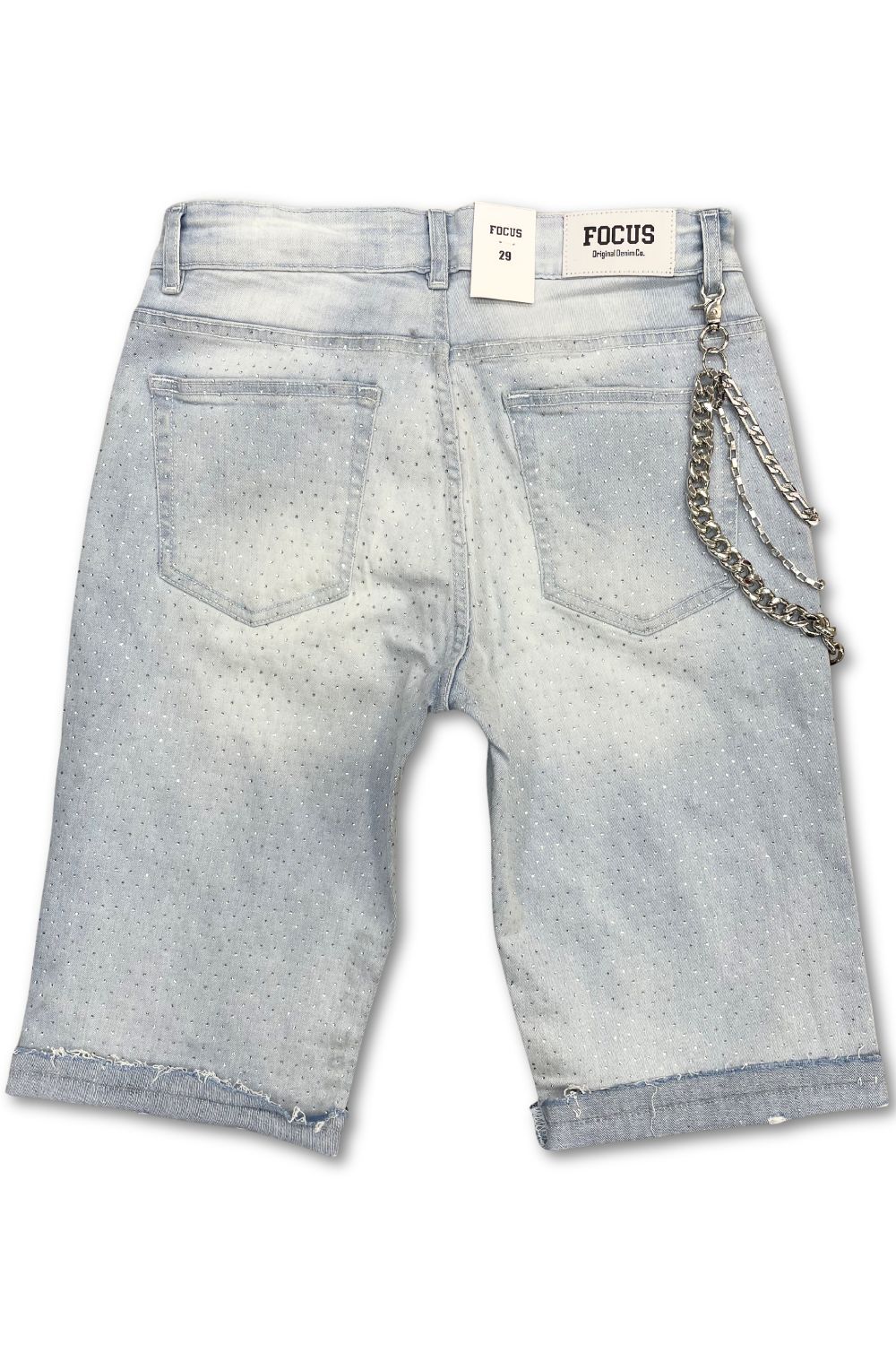 Focus Embellished Rhinestone Jean Shorts - Iced Blue
