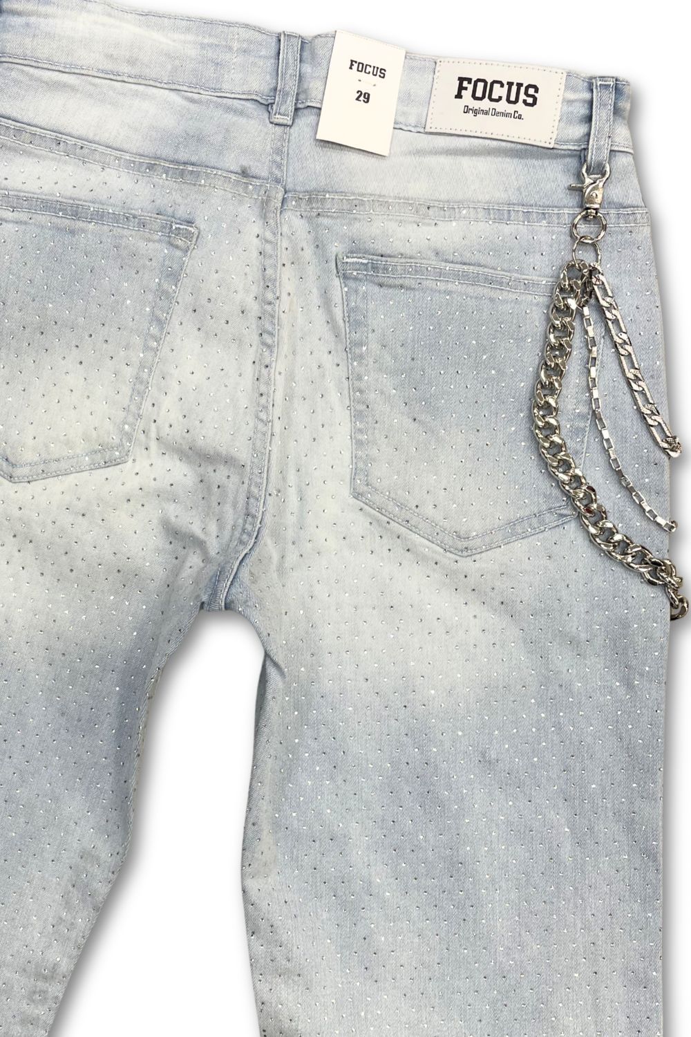 Focus Embellished Rhinestone Jean Shorts - Iced Blue