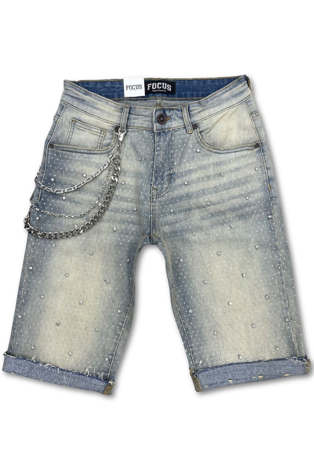 Focus Embellished Rhinestone Jean Shorts - Vintage