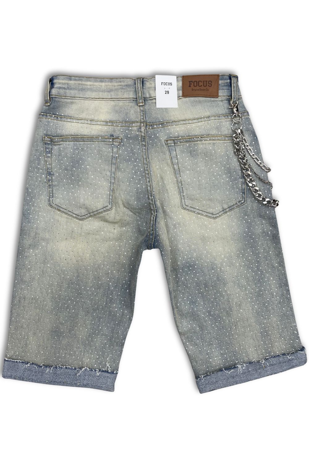 Focus Embellished Rhinestone Jean Shorts - Vintage