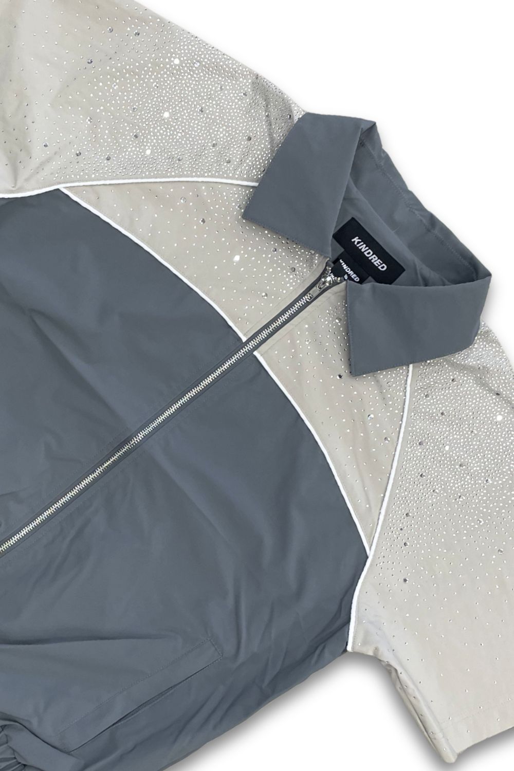 Kindred Nylon Rhinestone Zip Up - Grey