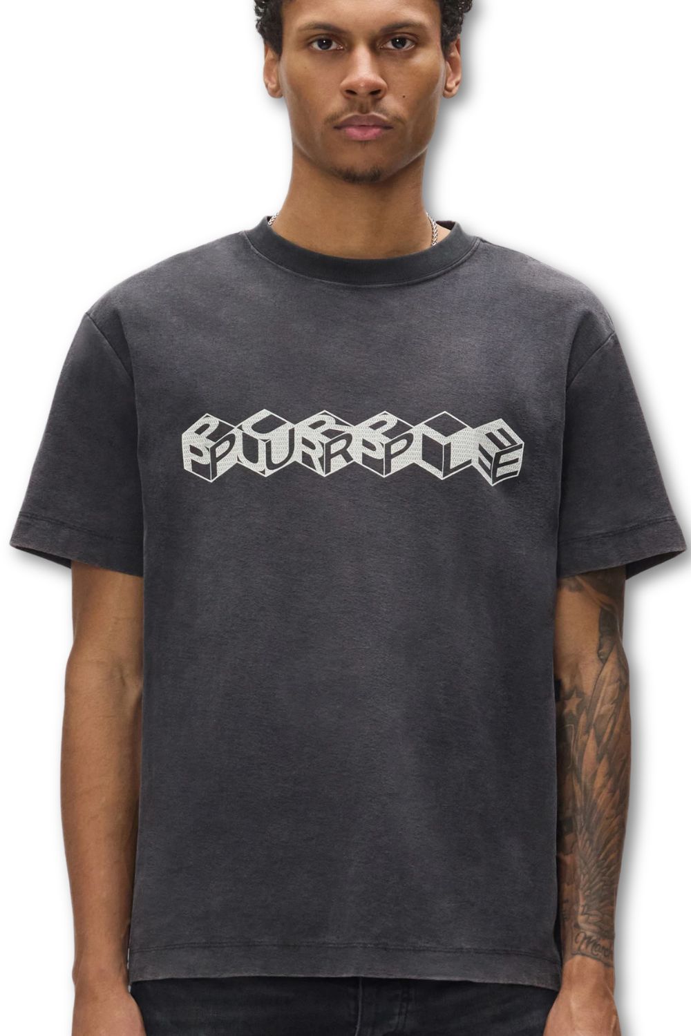 Purple Brand Cube Wordmark T - Shirt - Black