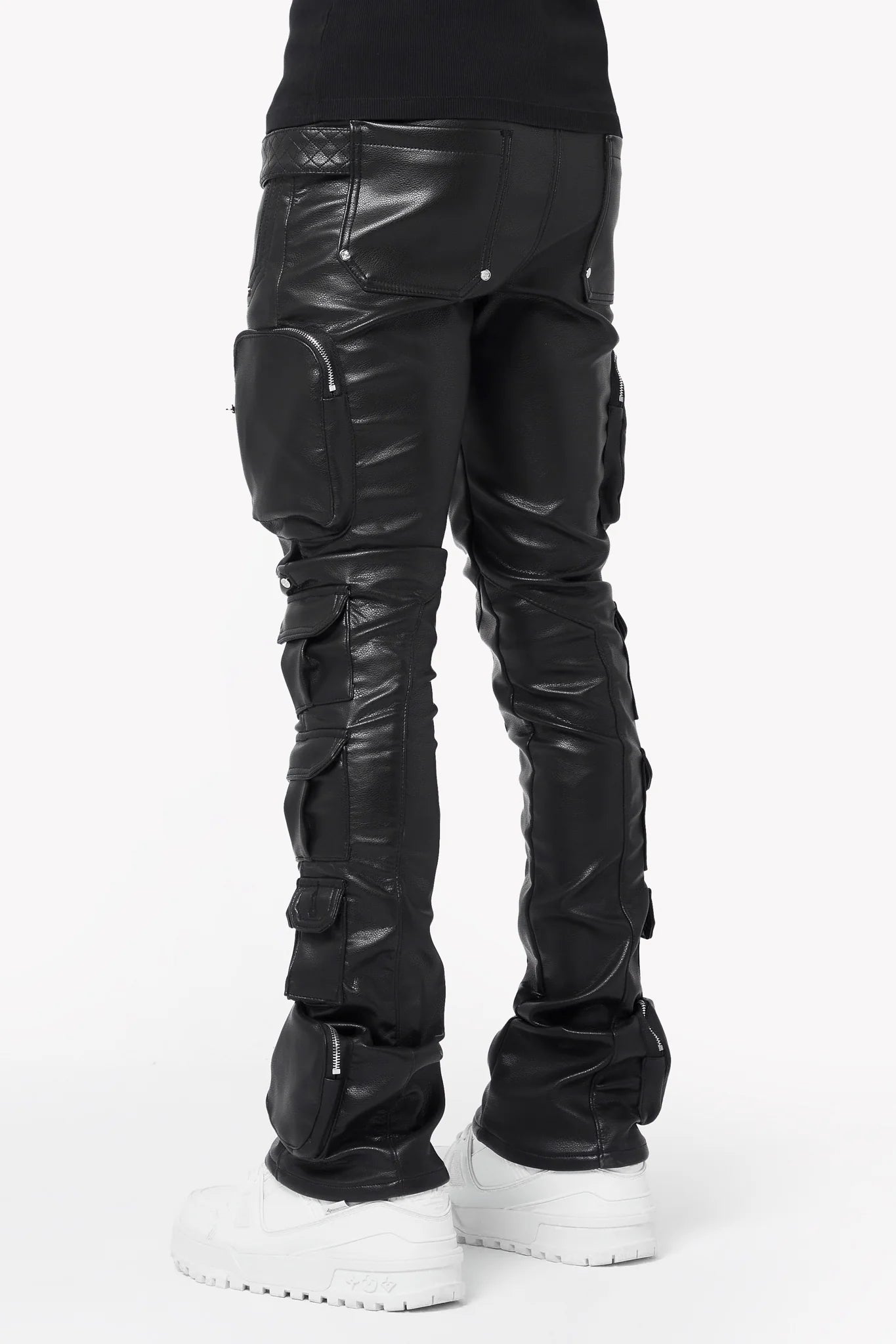 Guapi-Obsidian Black Cargo Leather Pant