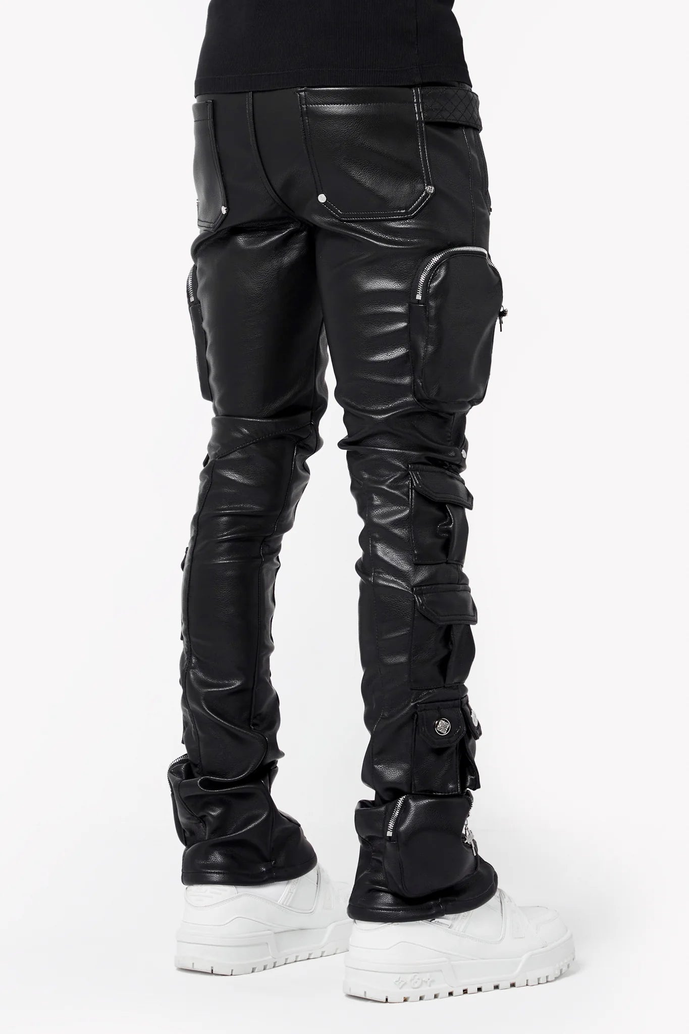 Guapi-Obsidian Black Cargo Leather Pant