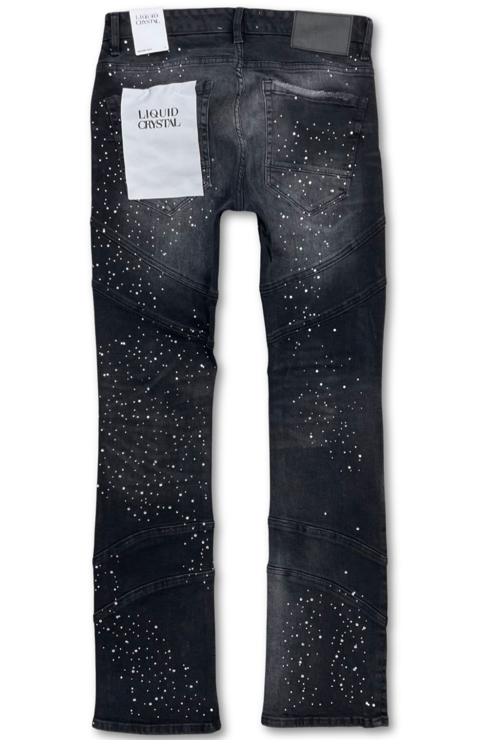 Liquid Crystal Rhinestone Stacked Jeans - Black Ice