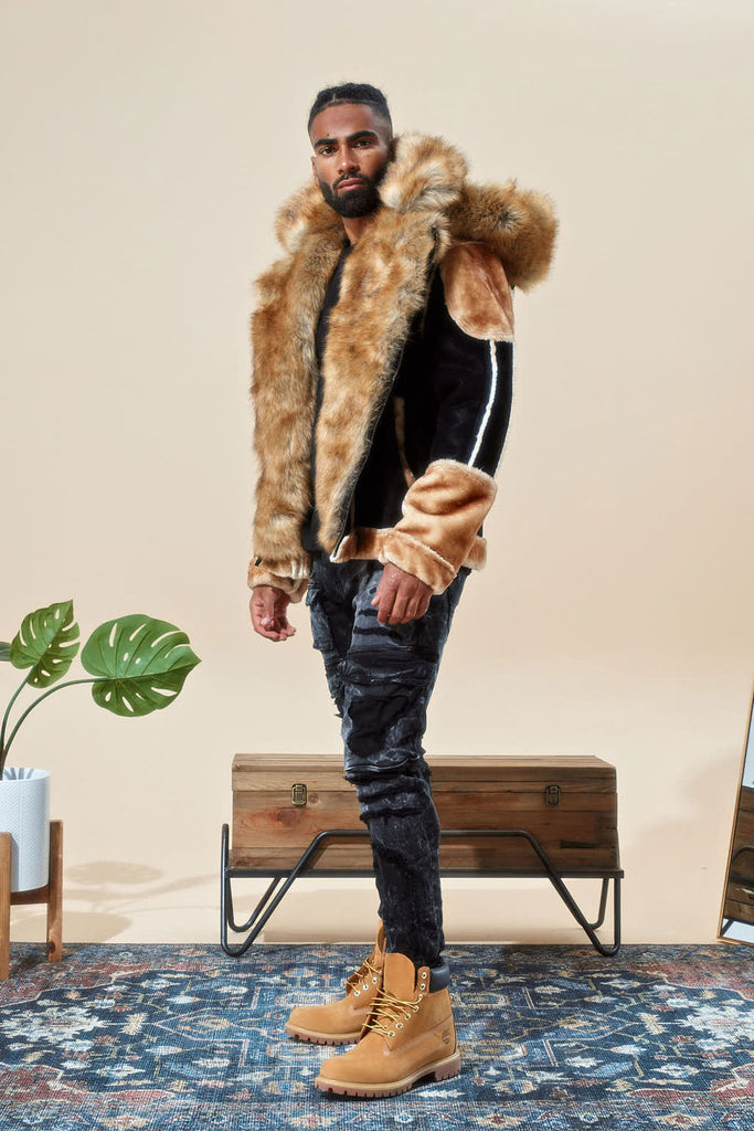 Jordan Craig El Jefe Shearling Moto Coat (Black/Coffee)