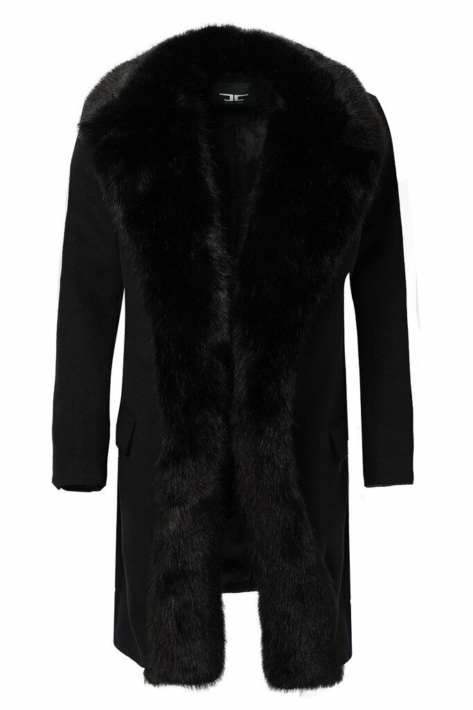 Jordan Craig Men's Black Pea Coat With Fur