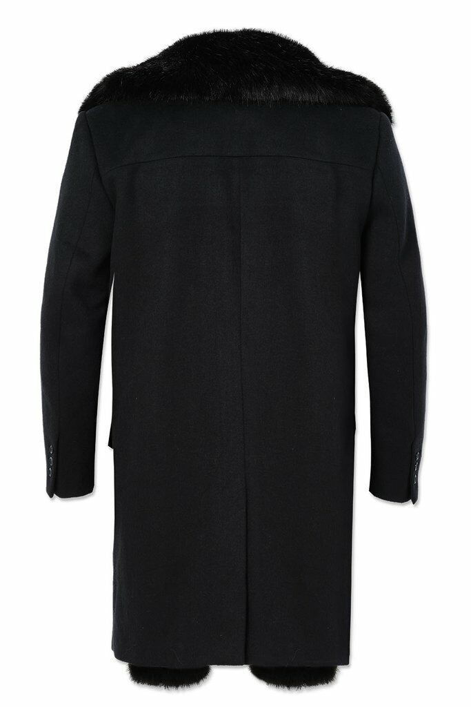 Jordan Craig Men's Black Pea Coat With Fur