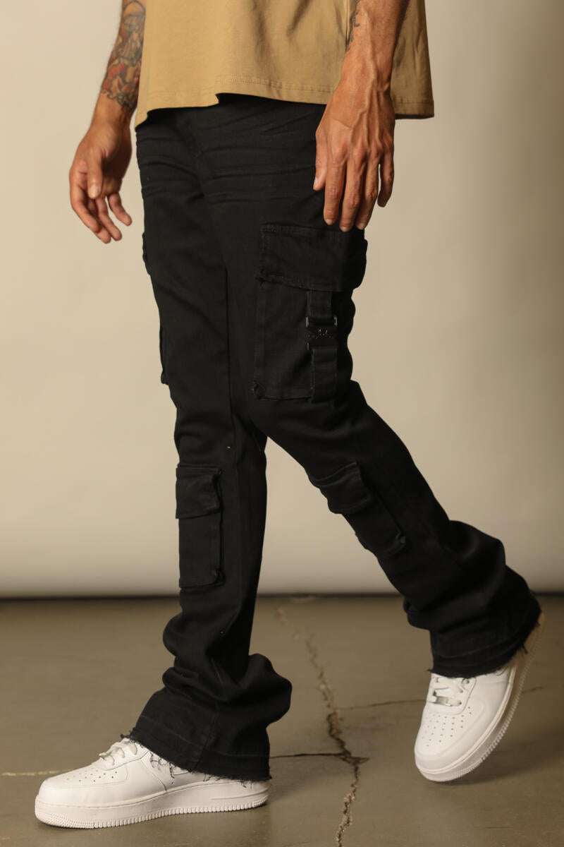 Black Cargo Stacked Pants 